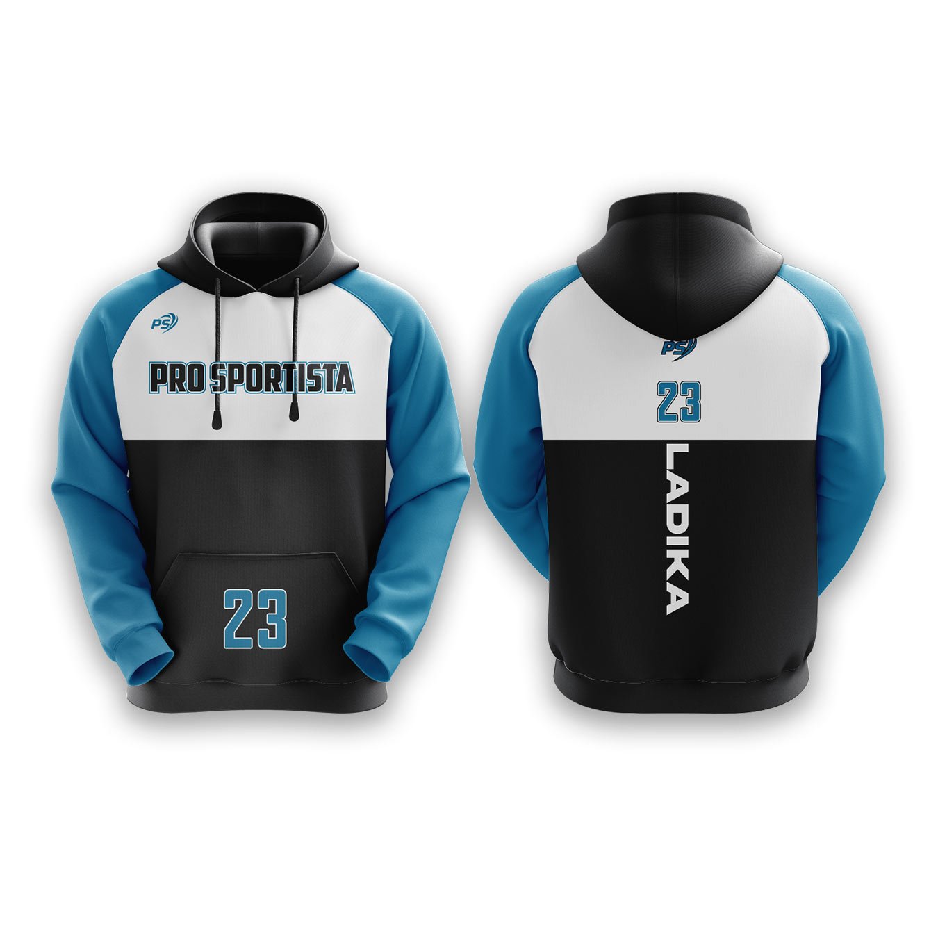 Blue & White Custom Sublimated Hoodie - Image 3