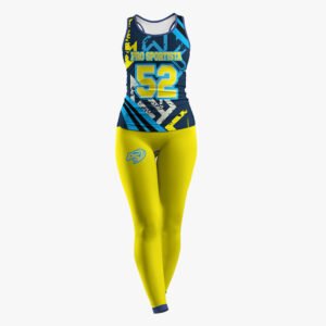 Custom Women’s Navy & Neon Yellow “Pro Sportista 52” Sublimated Tank & Legging Set