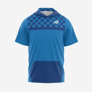 Custom Blue “Checkered Pulse” Performance Hooded T-Shirt