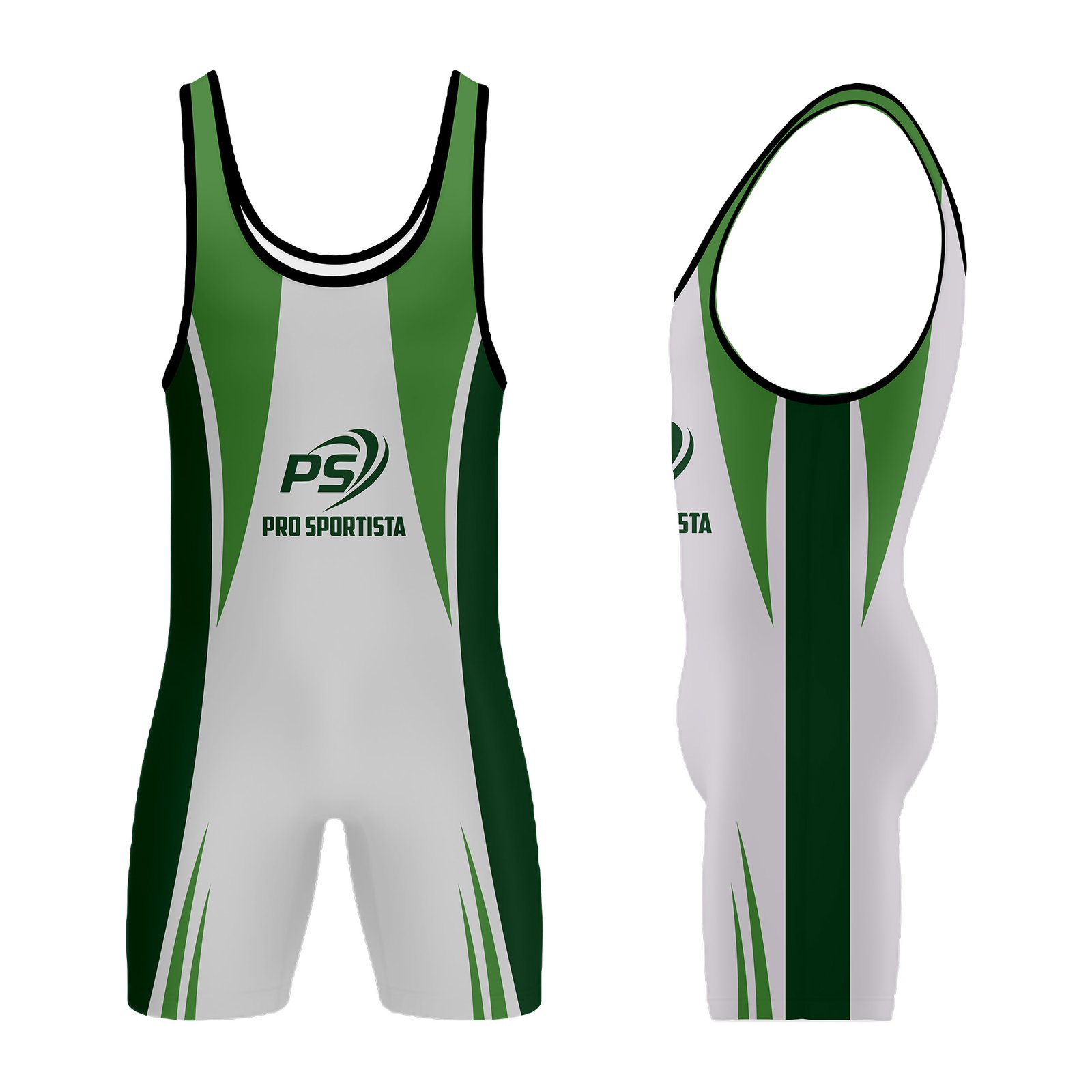 White & Green Side Stripe Wrestling Singlet - Image 2