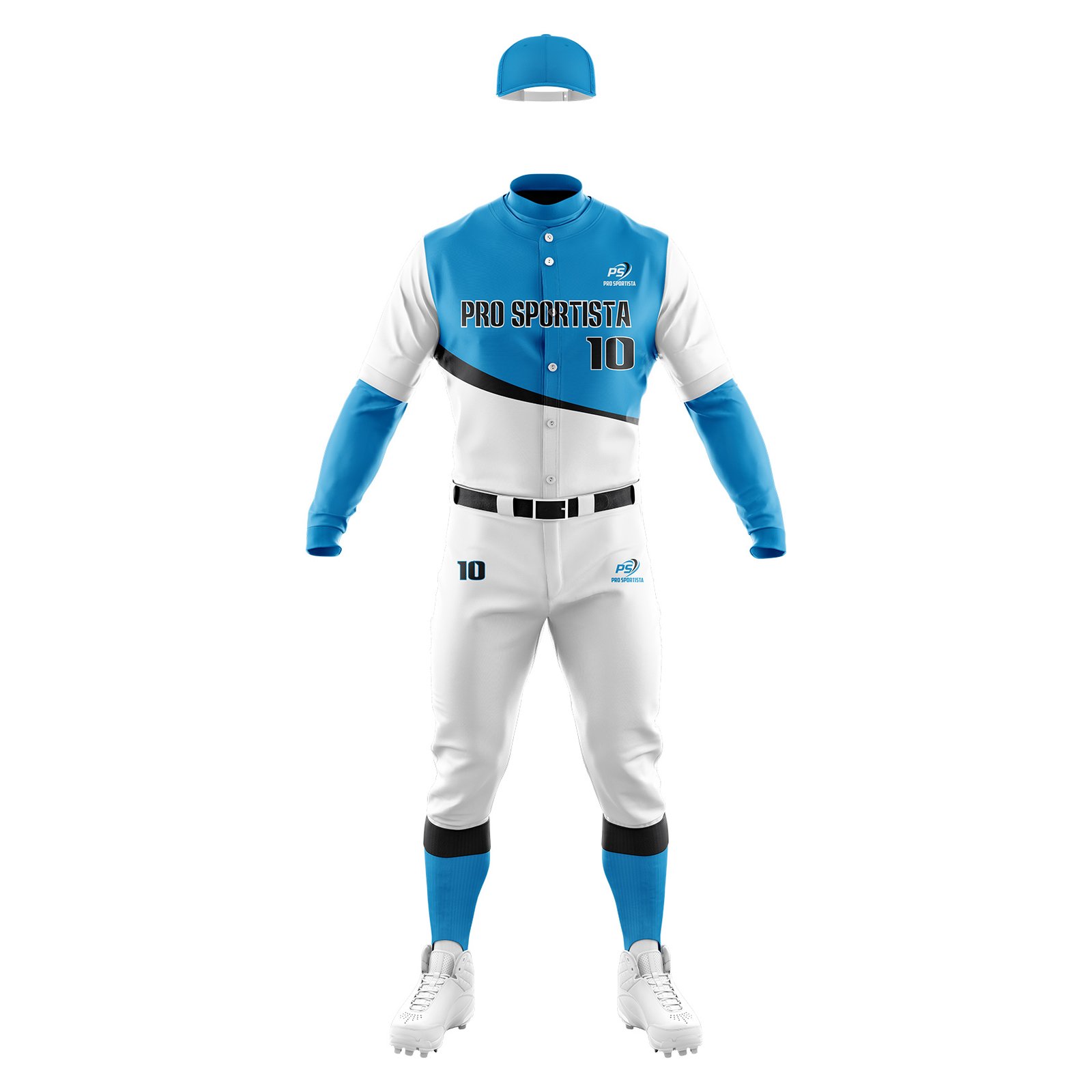 White & Sky Blue Baseball Uniform – Pro Sportista Custom Set - Image 2