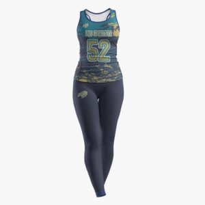 Custom Women’s Teal & Gold “Pro Sportista 52” Sublimated Camo Tank & Legging Set