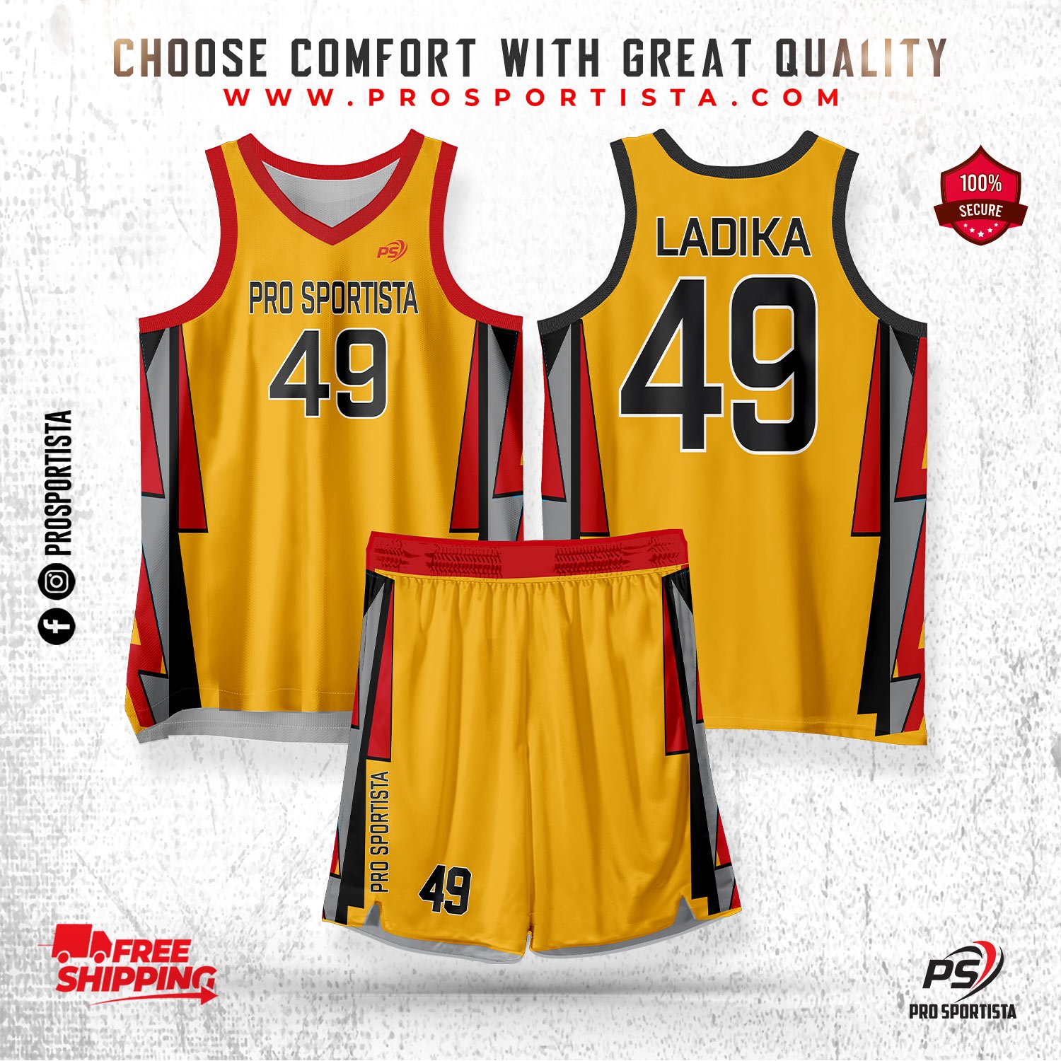 Yellow,Red & Black Basketball Uniform – Golden Victory Edition - Image 2
