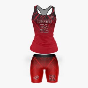 Custom Women’s Crimson & Black “Pro Sportista 52” Sublimated Racerback Performance Set