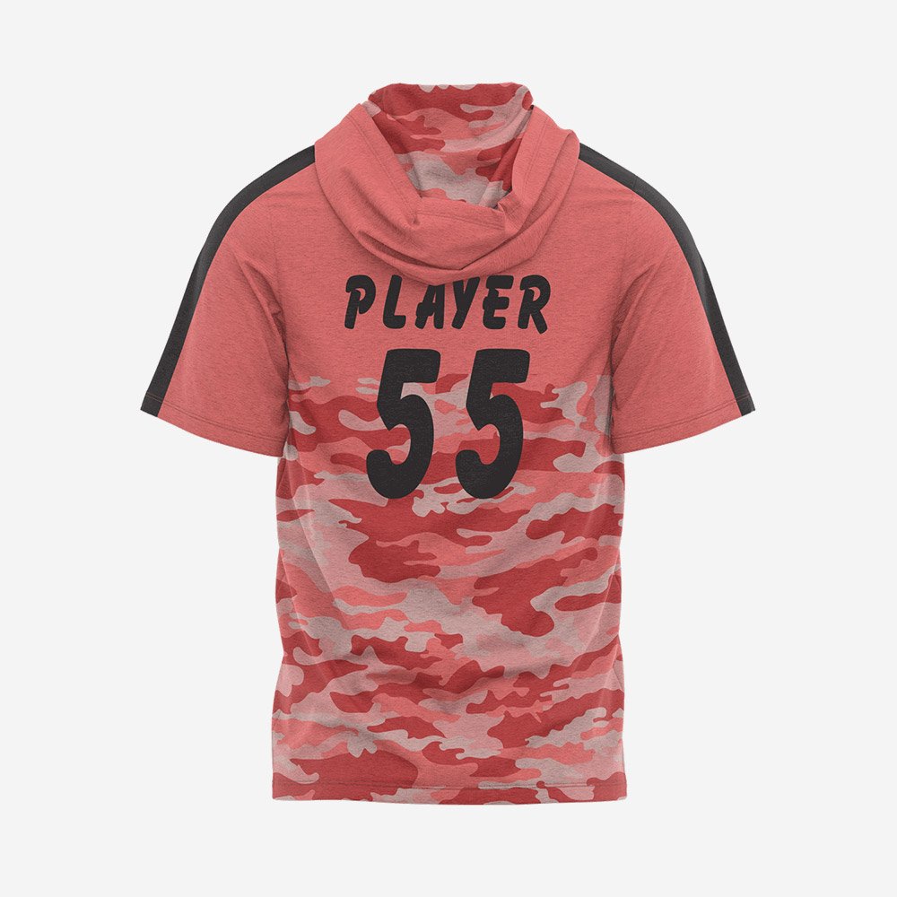 Custom Heather Salmon & Red Camo “Athletic Haven” Performance Hooded T-Shirt - Image 2