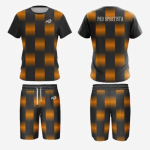 Custom Orange & Black Block-Pattern Performance Set