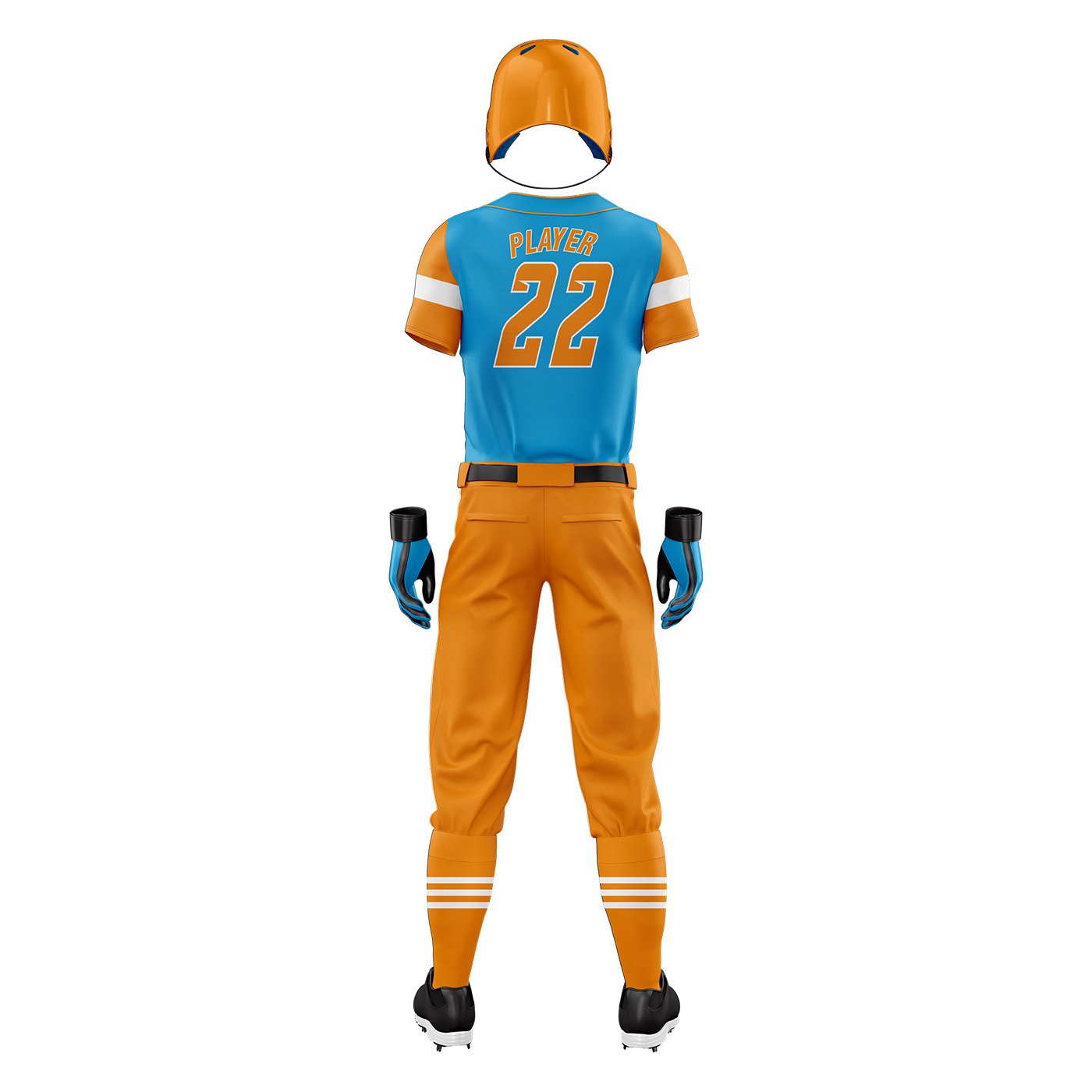 Orange & Sky Blue Baseball Uniform – Custom Pro Sportista Team Set - Image 3