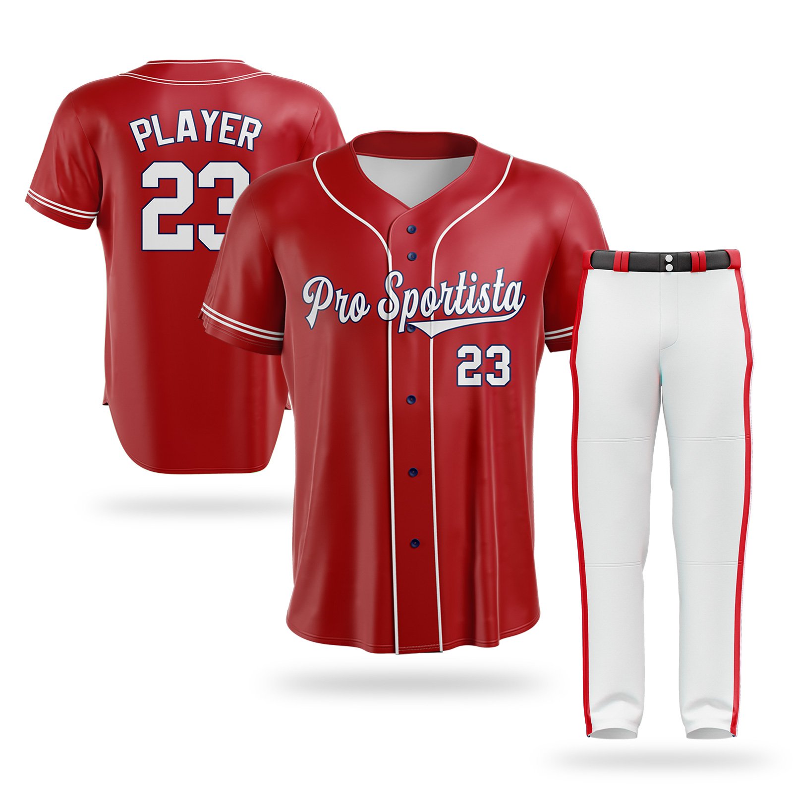 Red & White Baseball Uniform Set – Pro Sportista Jersey & Pants - Image 2