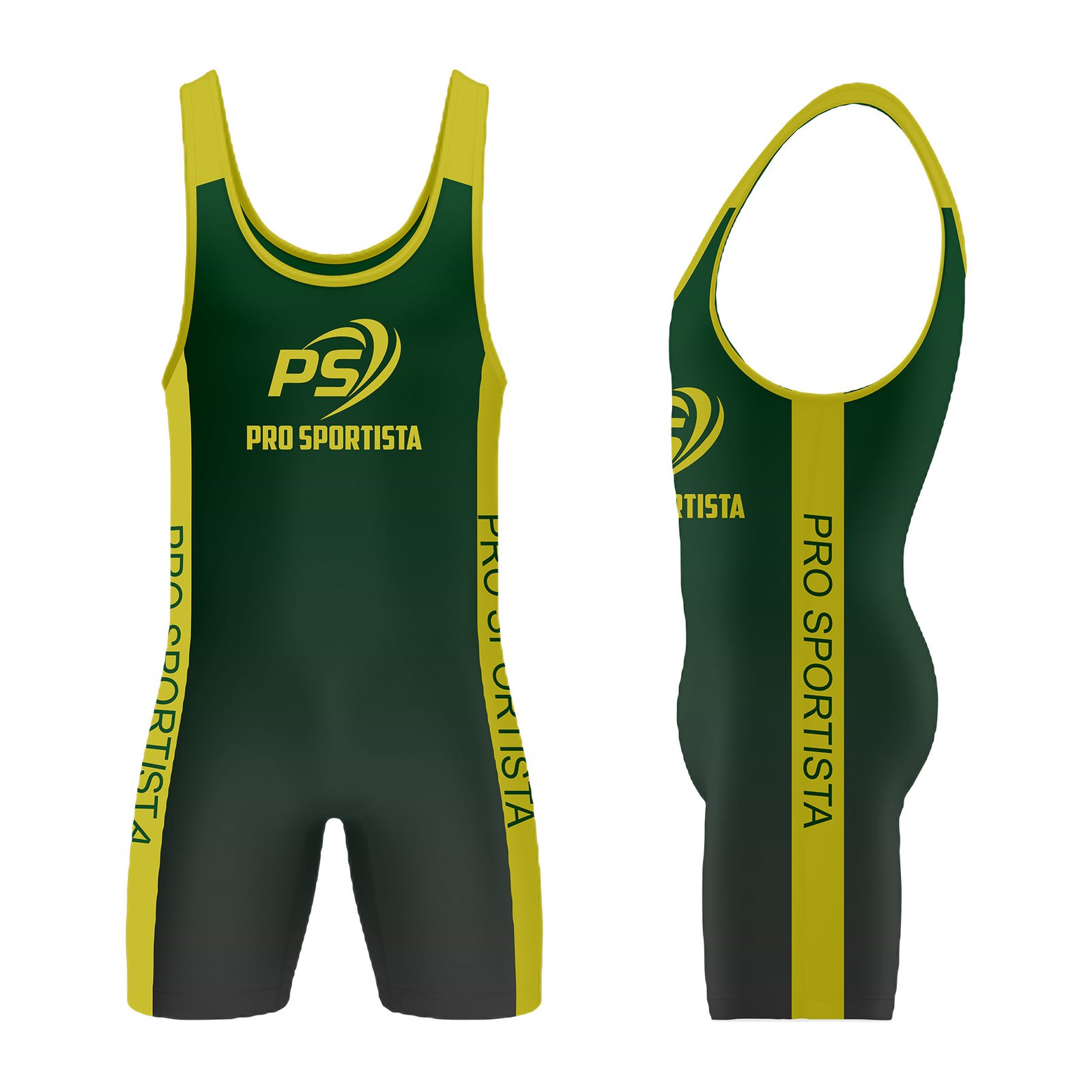 Green & Yellow Side Stripe Wrestling Singlet - Image 2