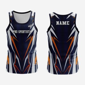 Custom Navy & Orange “Pro Sportista” Sublimated Shard Pattern Athletic Tank Top