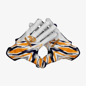 Custom Orange & Navy “Honeycomb Cyber” Performance Football Gloves