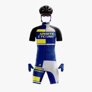 Custom Navy, White & Yellow “Sports Cycling” Asymmetrical Sublimated Suit