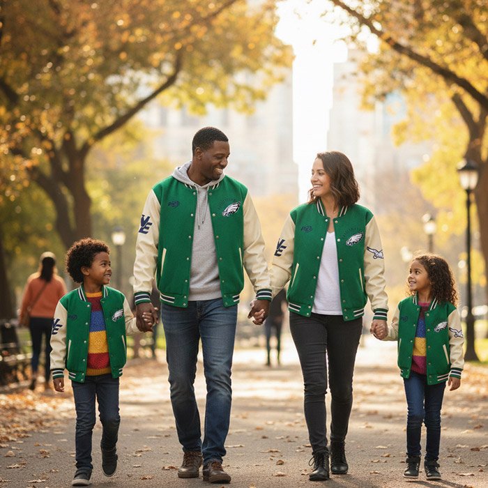 Custom Green & Cream Philadelphia Varsity Jacket - Image 2