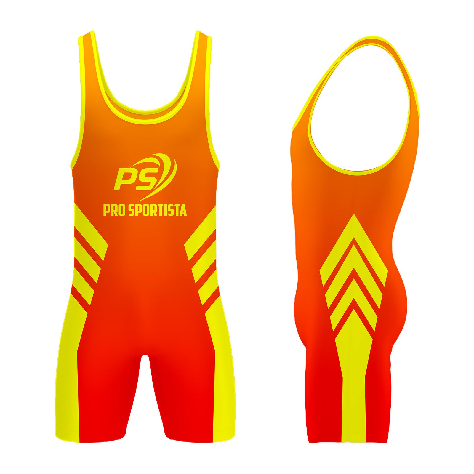 Yellow & Red Flame Style Wrestling Singlet - Image 2