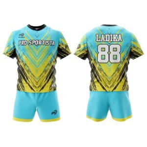 Aqua Yellow Tribal Pattern Rugby Set