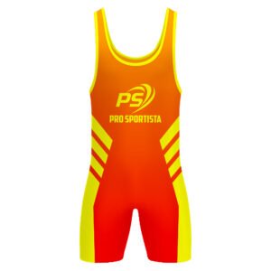Yellow & Red Flame Style Wrestling Singlet