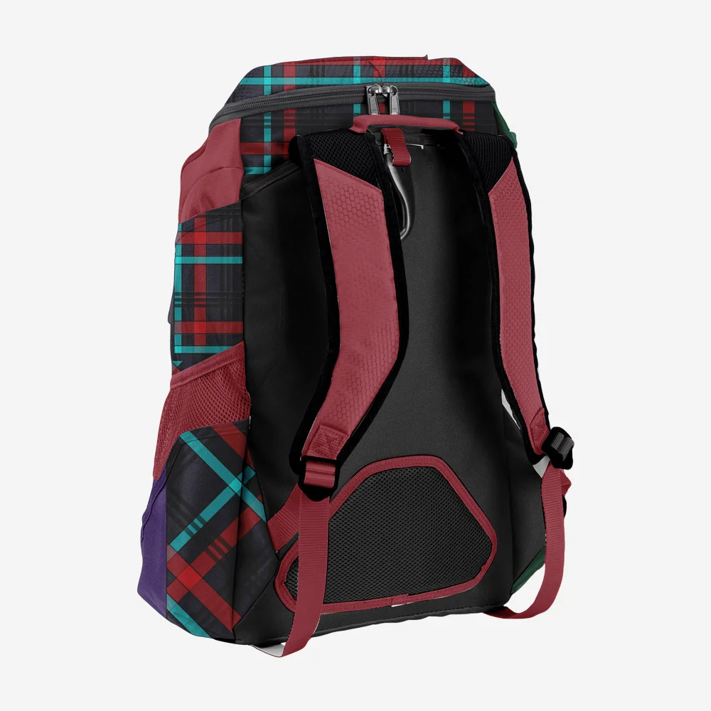 Custom Maroon & Teal “Tartan Strike” Performance Athletic Backpack - Image 2