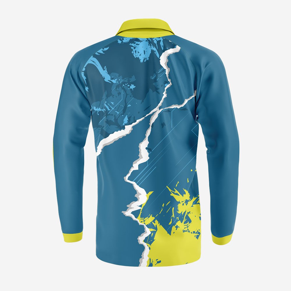 Custom Teal & Yellow “Torn” Performance Long-Sleeve Polo - Image 2