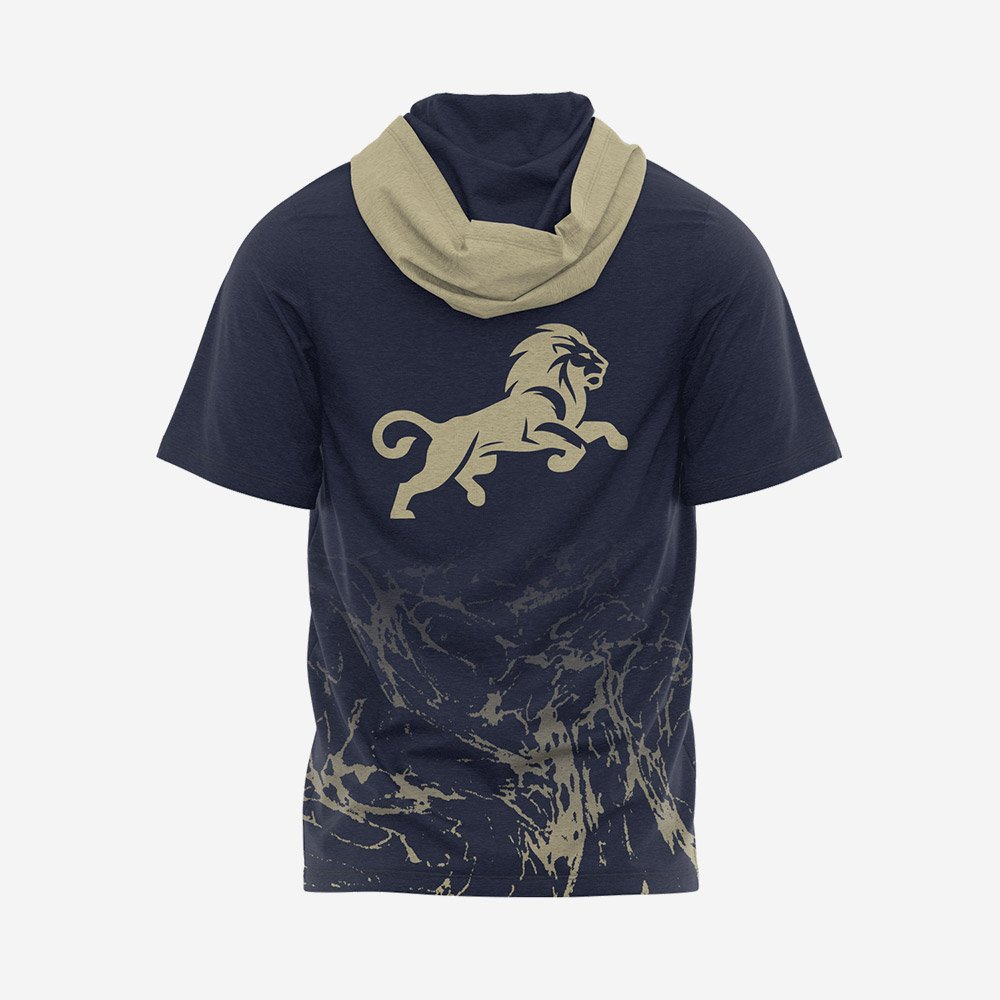 Custom Navy & Tan “Pope John Football” Performance Hooded T-Shirt - Image 2