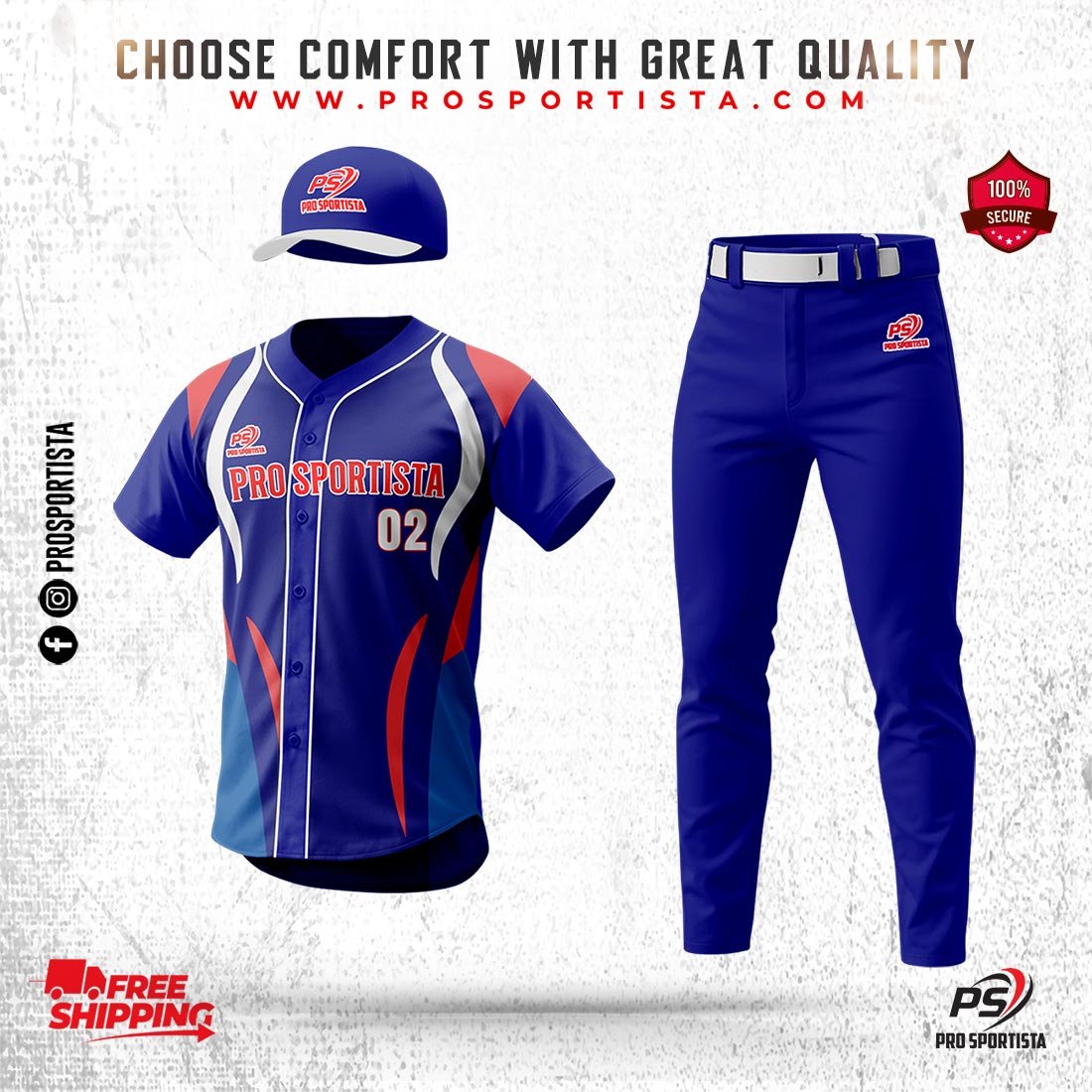 Blue Baseball Uniform Set – Pro Sportista Custom Jersey, Pant & Hat - Image 2