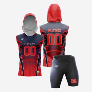 Blue & Red Hooded Flag Football Uniform Set – Pro Sportista Custom Jersey & Shorts