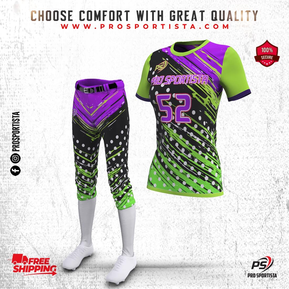 Custom Neon Lime & Purple “Pro Sportista” Sublimated Softball Uniform - Image 2