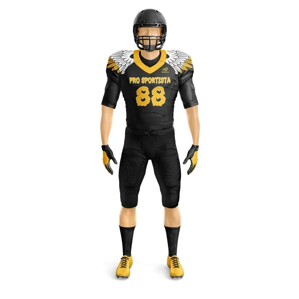 Custom Black & Yellow Wing Design American Football Uniform | Team & Wholesale Sportswear - Image 2