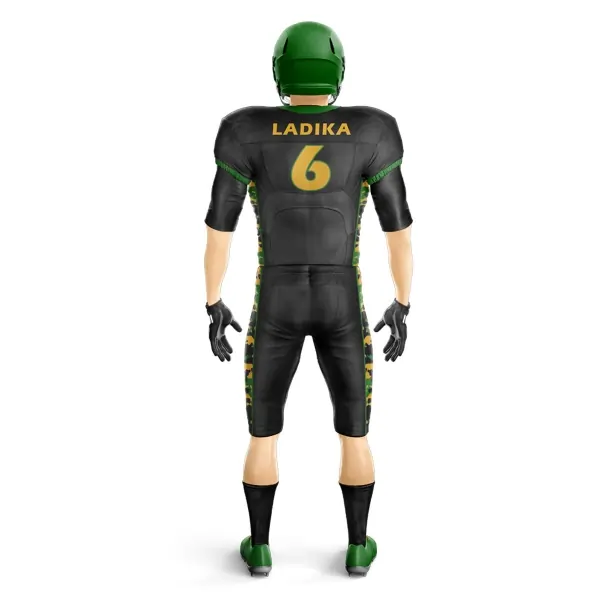 Customized American Football Uniform – Black, Green & Gold - Image 3