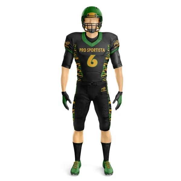 Customized American Football Uniform – Black, Green & Gold - Image 2
