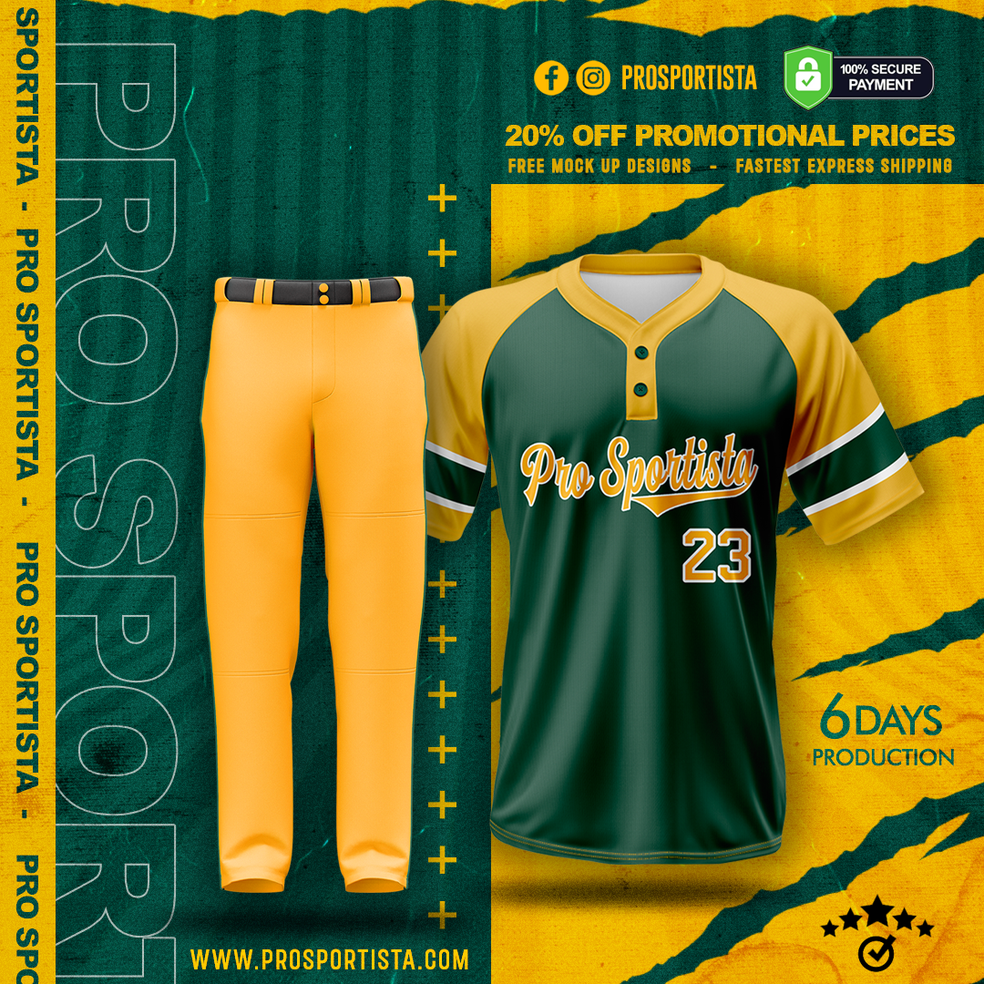 Green & Yellow Baseball Uniform Set – Pro Sportista Custom Jersey & Pants - Image 3