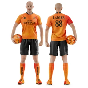 Pro Sportista Orange and Black Soccer Team Uniforms – Moisture-Wicking Jersey & Short – Youth & Adult Sizes