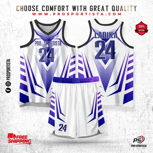 White and blue Custom Sublimated Basketball Uniforms: Design Your Own No-Fade Jerseys & Shorts - Image 2